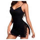 SIZE MEDIUM BLACK~ Girece Sexy Lace Chemise Nightg