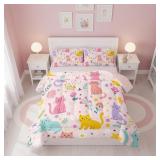QOOMO Floral Cat Comforter Twin Size,Pink Cat Bedd