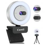 Camii 2K Webcam with Light, HD Webcam for PC with