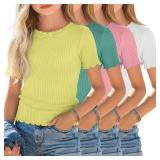 Size 13/14 Yrs Oakgarden 4 Pack Girls Ribbed T Shi