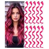LOT OF 2 ~12Pcs Hot Pink Hair Extensions, Clip-in