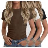 9-10Y 3 Pack Girls Ribbed Short Sleeve Shirts