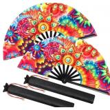 Boao 2 Pcs Large Rave Folding Hand Fans for Men Wo