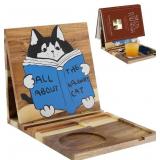 Cat Book Stand with Cup&Phone Holder, Acacia Wood