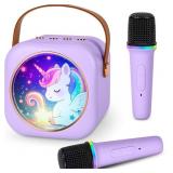 Mini Karaoke Machine with 2 Wireless Microphones,