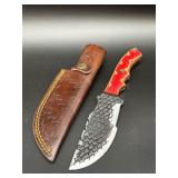 Damascus pattern fixed blade hunting knife with te
