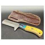Damascus steel fixed blade hunting knife with yell