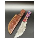 Damascus steel Bowie hunting knife with curved bla