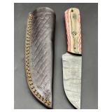 Damascus steel drop point fixed blade hunting knif