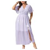 EYWOL Star Chiffon Dress, A-Line Split Long Dress