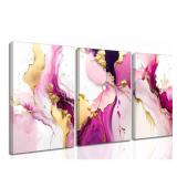 Size 12 x 16 In 3 Pcs Pink Gold Canvas Wall art Mo