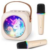 Mini Karaoke Machine with 2 Wireless Microphones,