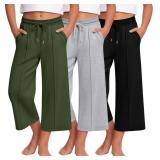 11-12Y 3 Pack Girls Uniform Capri Pants