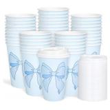 Whaline 50 Pcs Bow Coquette Coffee Paper Cups Blue