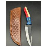 Damascus Steel Knife with Sheath, Brown Sheath wit