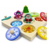 Pinkiwine Christmas Wooden Peg Puzzles Montessori