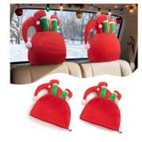 2-Piece Santa Claus Car Seat Headrest Cover Hat wi