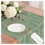2 Pack Cheesecloth Table Runner, 120 Inch Sage Gre