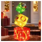Lighted Boxes, Set of 3 Stackable Joy Decorations