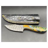 Custom Damascus fixed blade hunti by knife with sh