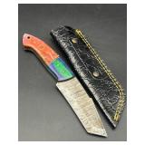 Damascus Steel Knife with Sheath, Multicolored Han