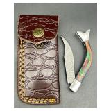 Damascus Steel Small Folding Pocket Knife with Bro