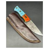 Damascus Steel Knife with Sheath, Multicolored Han