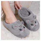 Size 42/43 Cat Slippers for Women, Cute Cat Ears F