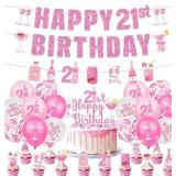 21st Birthday Decorations for her, Pink Party Supp