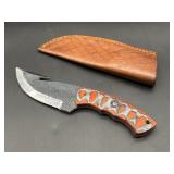 Custom fixed blade gut hook hunting knife with she
