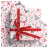 Lot of 2, Pink Christmas Wrapping Paper for Girls