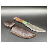 Custom fixed blade hunting knife with decorative h