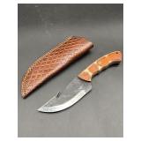 Custom fixed blade gut hook hunting knife with she