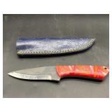 Fixed blade Damascus hunting knife with sheath