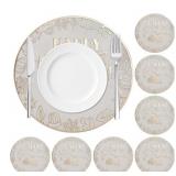 Fall Thanksgiving Placemat Set of 8,Gold Round Pla