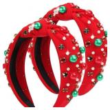 2Pcs Christmas Headbands for Women - Red Green Pea
