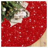 FOTSHARER Christmas Tree Skirt Red 36 Inch Sequin