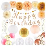 Rose Gold Birthday Party Decorations 33PCS for Wom