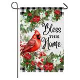 Bless This Home Cardinal Garden Flag Winter Poinse