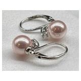 Pearl earrings S925 with small diamond