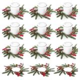 12 Pack Christmas Greenery Candle Rings, Christmas