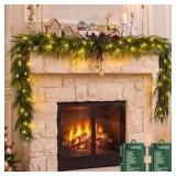 2 Pcs 6.2ft Prelit Realistic Christmas Cedar Garla
