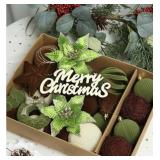38Pcs Velvet Christmas Ornaments Set, Brown Green