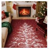 5x7 Ft Christmas Area Rug Washable Red Christmas T