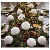 9 Pcs White Velvet Christmas Balls, 3.15