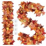 Fall Decor, 2 Pack Fall Garland with Lights, 5.7Ft
