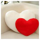 Heart Pillow 2PCS 15.7" Red/White Faux Fur Plush T