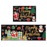 Christmas Kitchen Mats Set of 2, Black Merry Chris