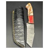 Damascus Steel 8 Inch Fixed Blade Knife with Black