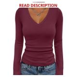 Medium (BLUE) ATHMILE Womens Fall Deep V Neck Long